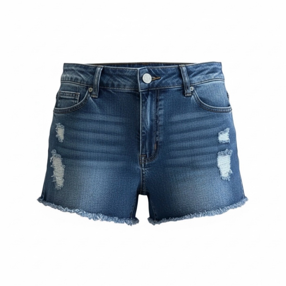 Distressed Blue Denim Cutoff Short Shorts Five-Pocket Raw Hem Size Medium